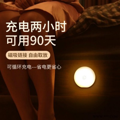 无线l感应小夜灯ed创意卧室床头宿舍usb充电橱柜走廊护眼台灯永弘