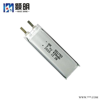 551750 701750 锂聚合物电芯3.7V420mAh 衣柜灯 手持小风扇 充电台灯电池