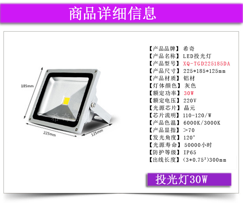 广告射灯亮化工程led投光灯50W 绿化园林照树灯外墙投射灯示例图8