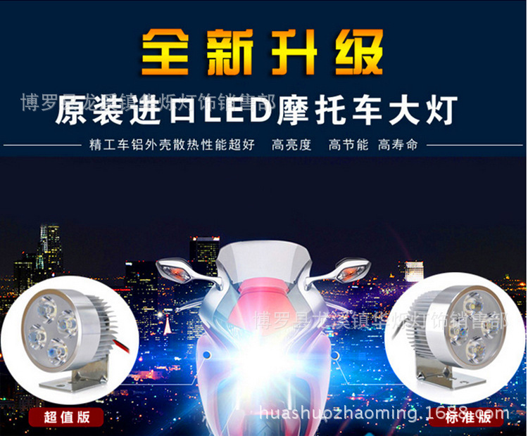 超亮led电动车灯前大灯射灯12V48V60V72V改装摩托车外置强光大灯示例图3