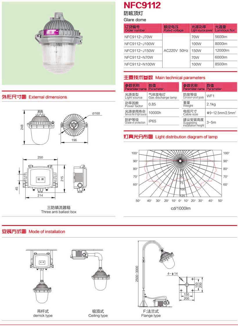 NFC9112 防眩顶灯 70W100W150W吸顶灯 护栏工矿灯 工厂灯 直销示例图6