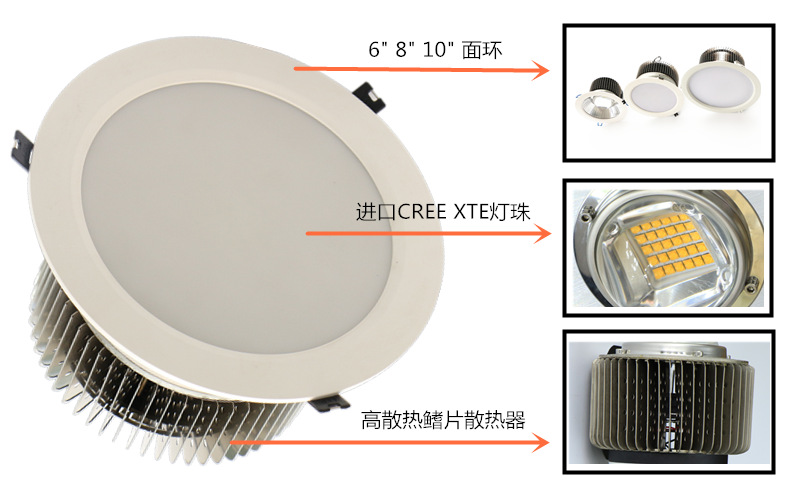 厂家批发50W 60W 80W 100W 120W LED天花灯 天花射灯 开孔200mm示例图8