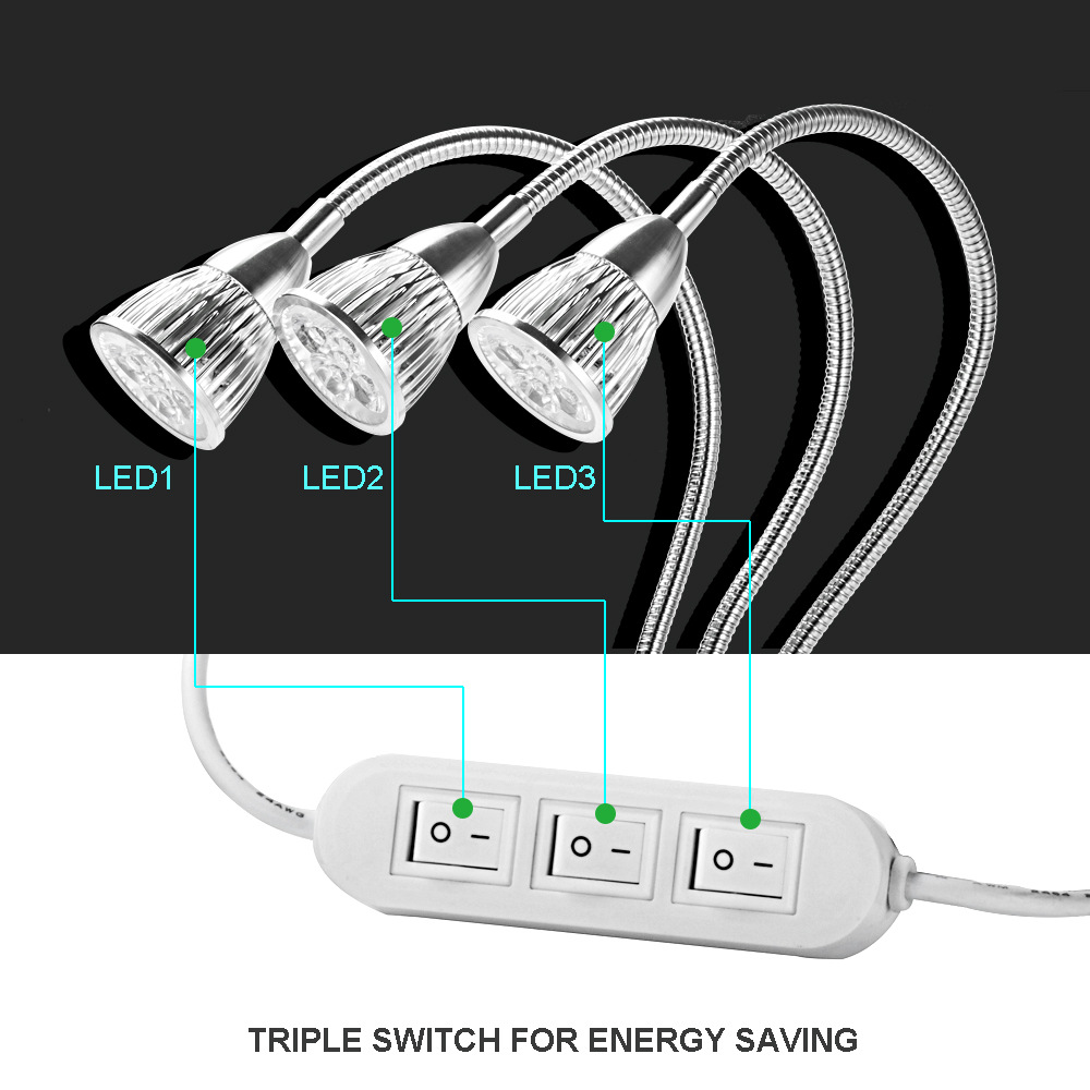 新款3头夹子 生长灯 植物灯 5W10W15W植物台灯单头双头三头补光灯示例图4