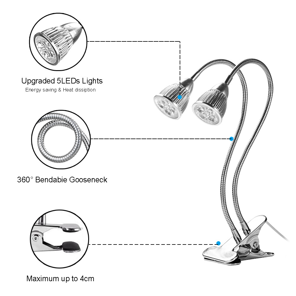 新款2头夹子 生长灯 植物灯 5W10W15W植物台灯单头双头三头补光灯示例图3