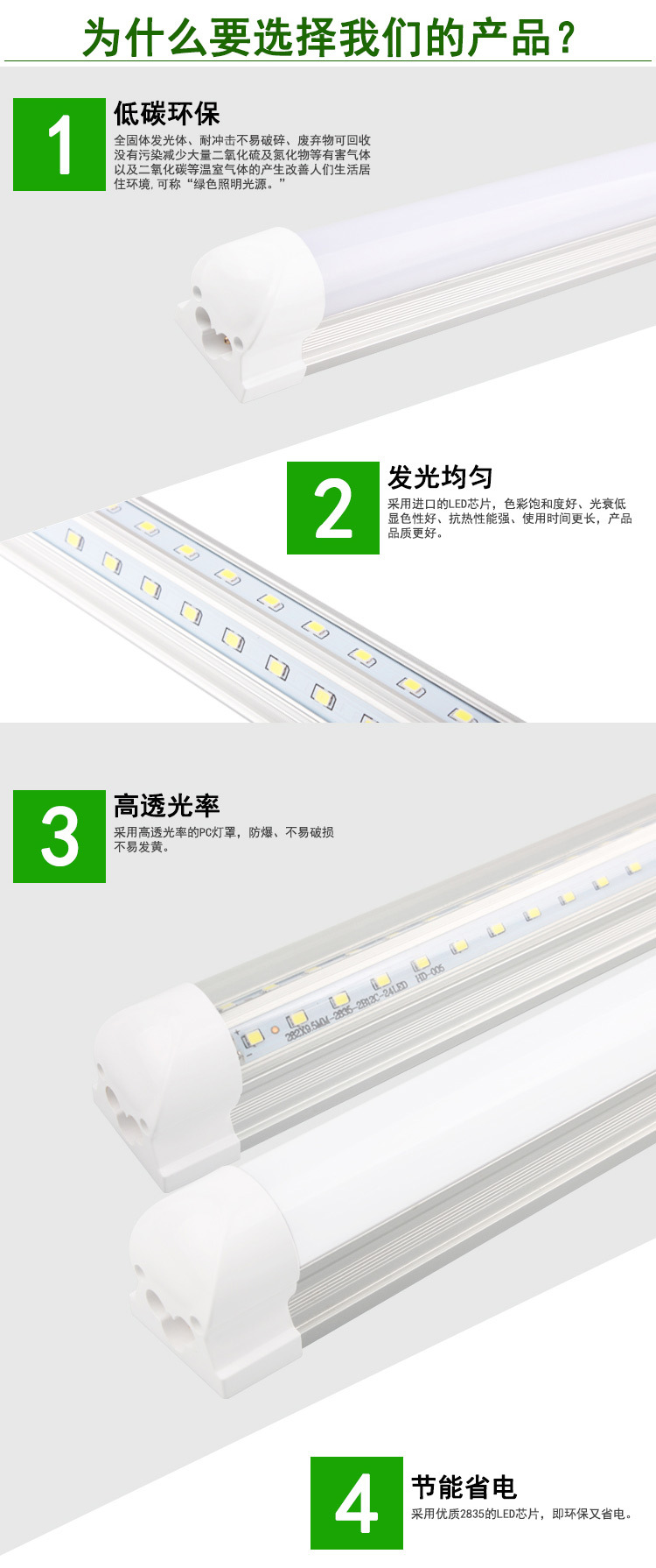 led灯管一体化t8超亮双面V型灯管全套1.2米20W30W40瓦节能日光灯示例图3