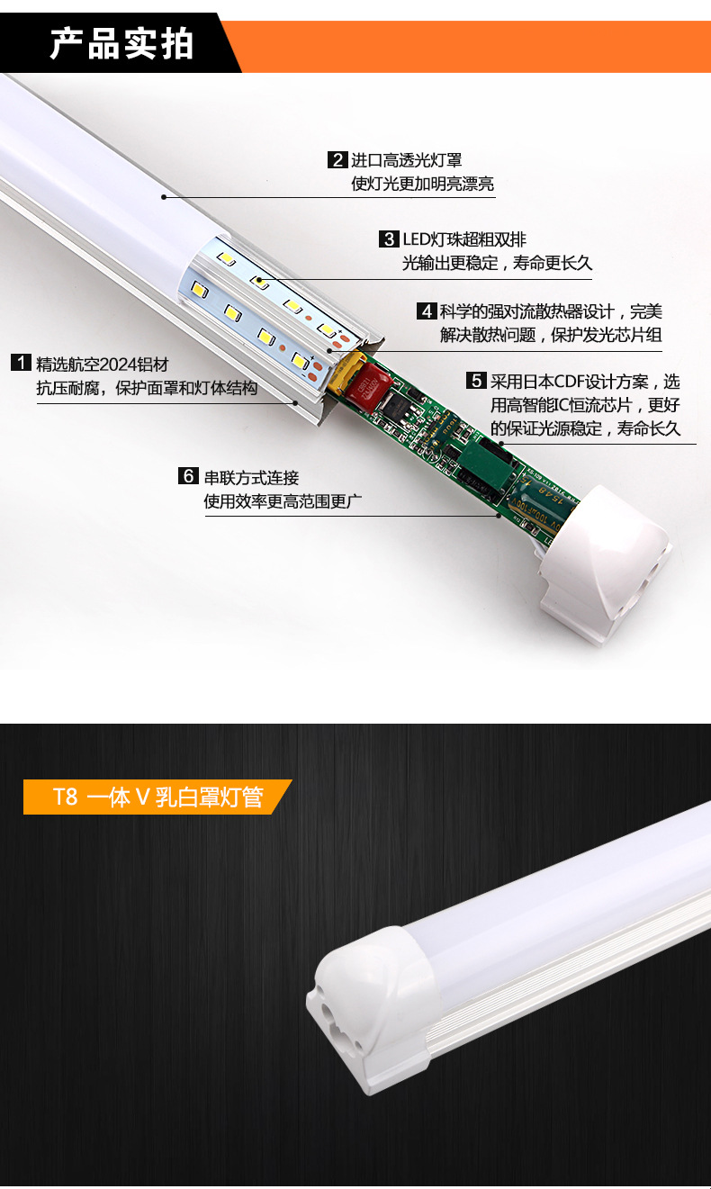 爱德视LED灯管T8一体化V0.6米20W超亮节能日光灯家用工厂商场通用示例图3