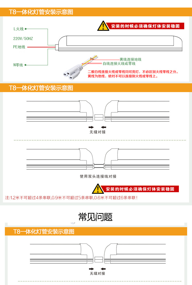 爱德视LED灯管T8一体化V0.6米20W超亮节能日光灯家用工厂商场通用示例图6