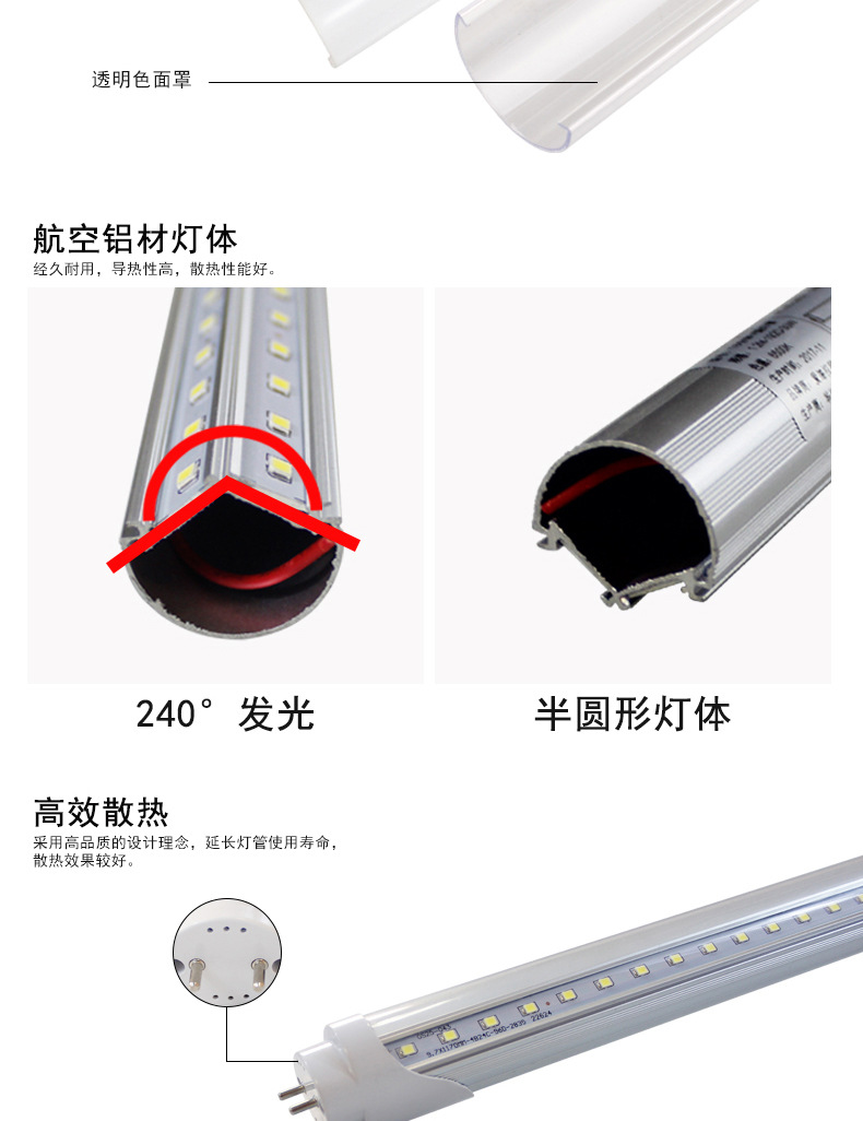 爱德视LED灯管T8分体V1.2米高亮节能日光灯家庭商业室内室外通用示例图8