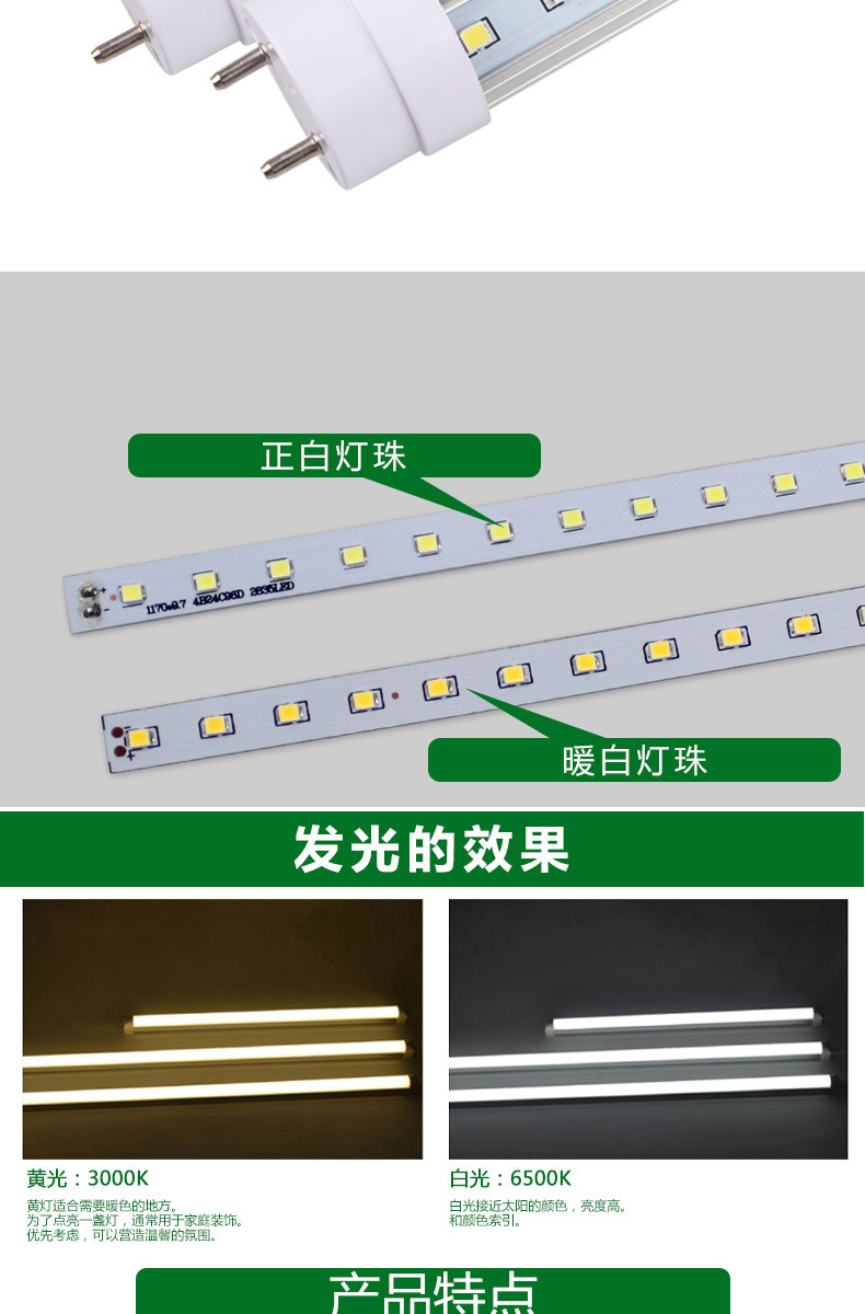 爱德视LED灯管T8分体V20W30W48W72W节能日光灯管家庭商场工厂通用示例图2