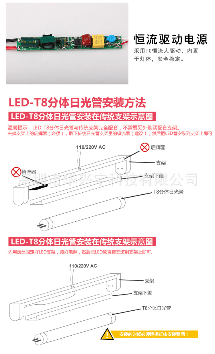 爱德视led灯管1.2米T8分体客厅灯管室内照明超亮节能日光灯管示例图7