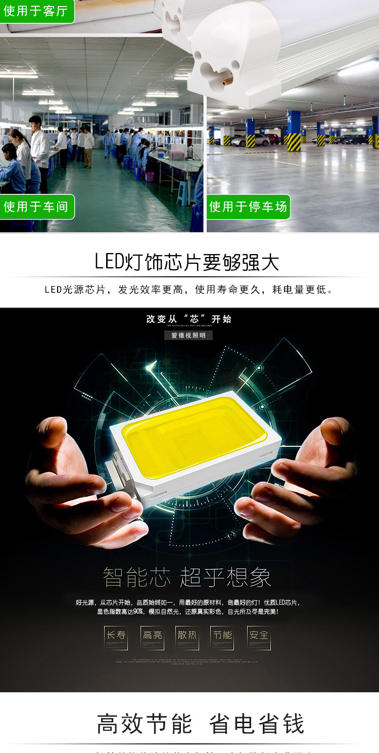 爱德视LED灯管T8一体化1.2米20W家用商业办公工厂照明通用型超亮示例图3