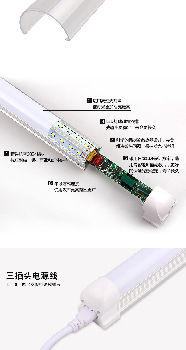 爱德视LED灯管T8一体V20W40W48W72W户外防水节能日光灯厂家直销示例图8