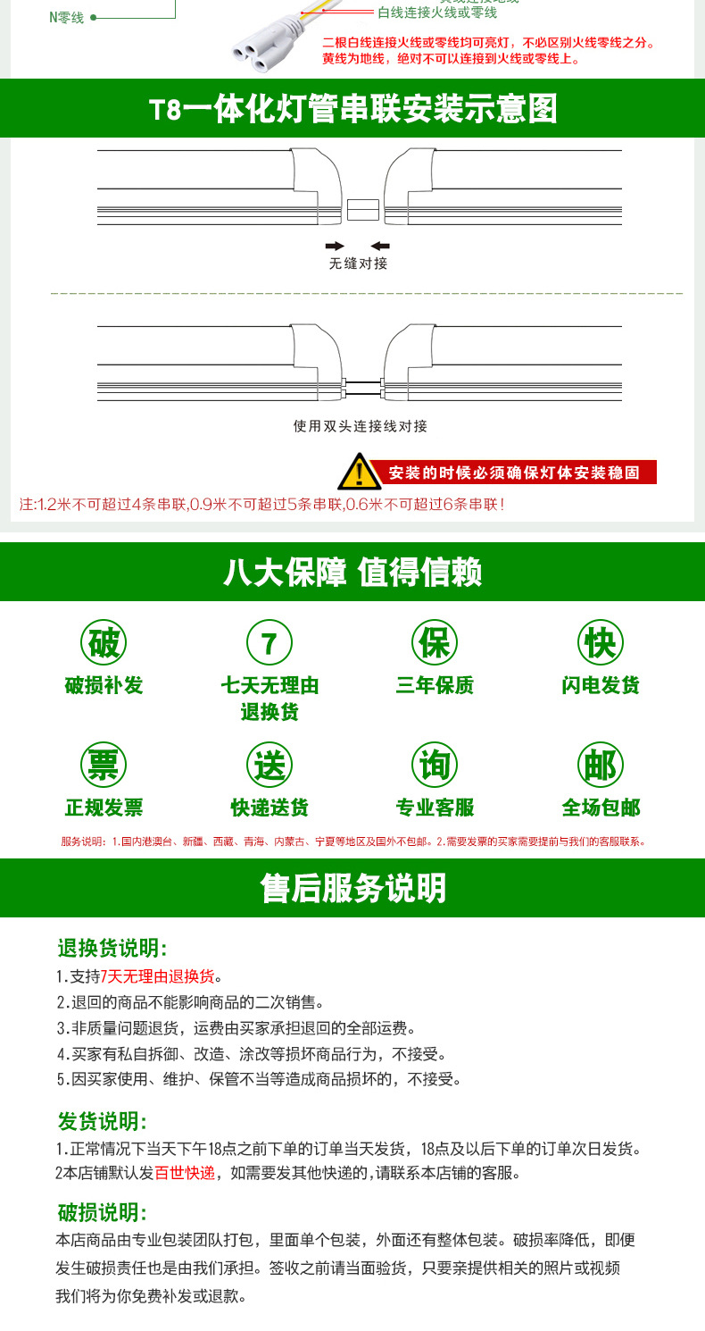 爱德视LED灯管T8一体V20W40W48W72W户外防水节能日光灯厂家直销示例图10