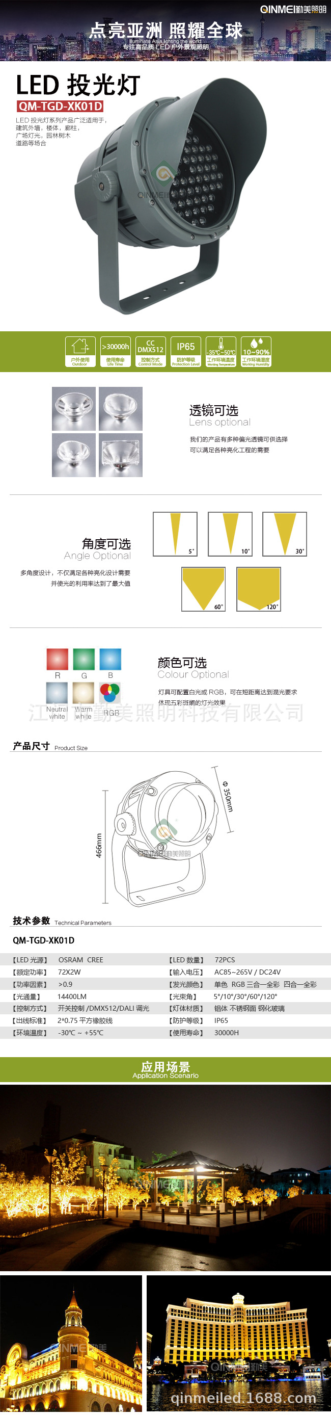 供应18*3W聚光LED投光灯/54W聚光LED防水投光灯/8度窄光投光灯示例图6