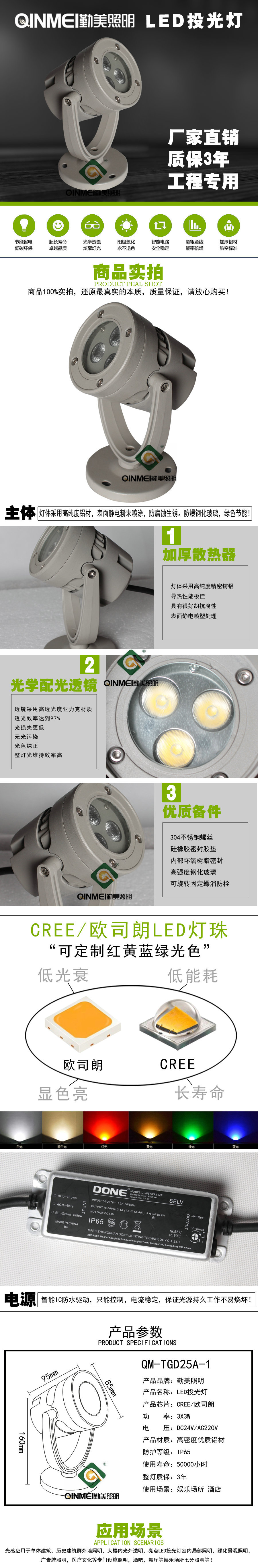 供应3*3W/6*3W科锐芯片聚光LED投光灯/窄光投射灯示例图1