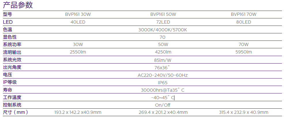 飞利浦LED泛光灯30W/50W/70W BVP161系列投光灯示例图1
