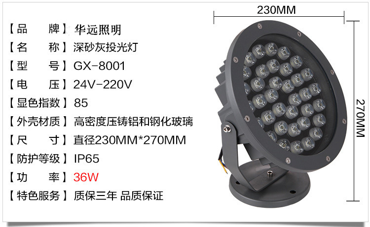 LED投光灯 户外泛光灯 投射灯灯3w5w6w7w9w12w18w24w36w48w聚光灯示例图9