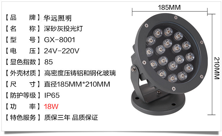 LED投光灯 户外泛光灯 投射灯灯3w5w6w7w9w12w18w24w36w48w聚光灯示例图11