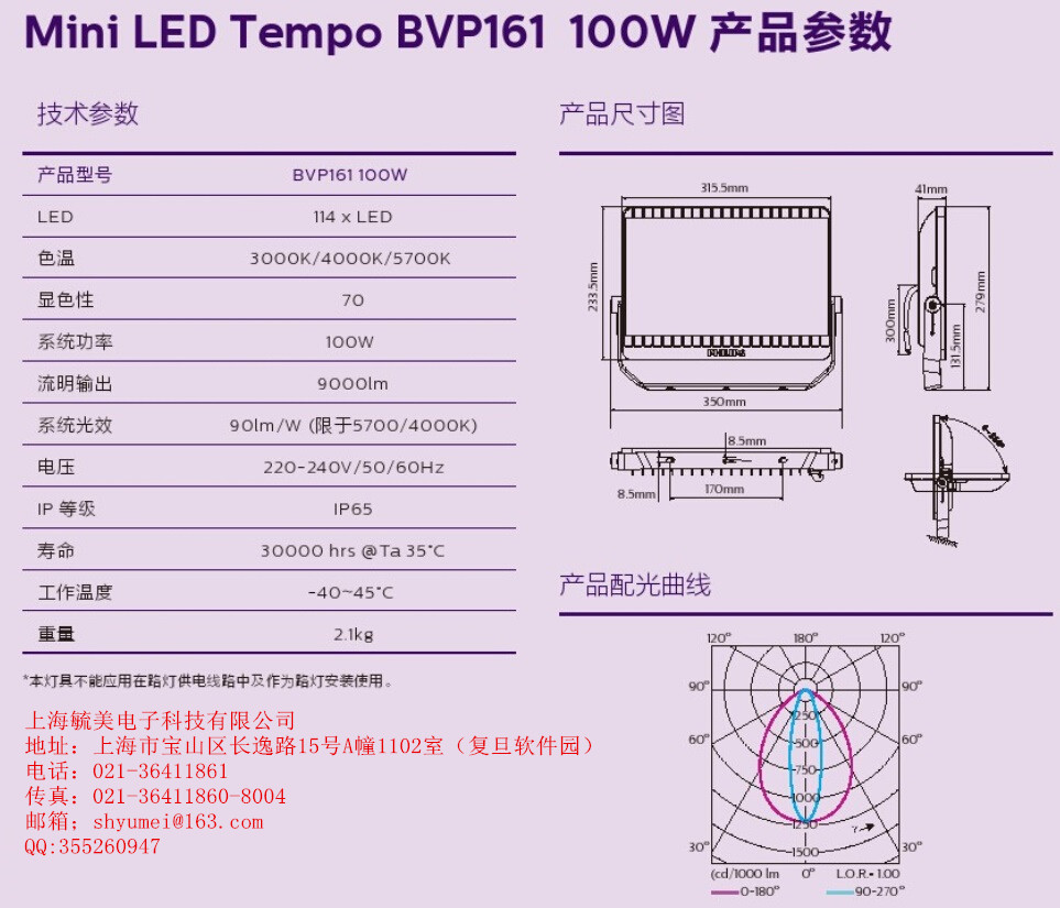 飞利浦LED投光灯 BVP161/100W示例图1