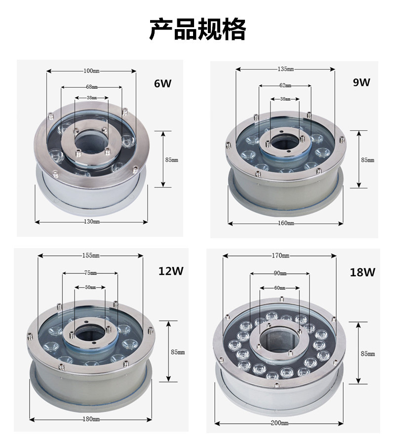 厂家直销 喷泉灯水底户外喷泉灯射灯投光灯防水耐用高亮喷泉灯示例图2